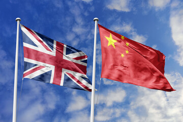 3D illustration, United Kingdom and China alliance and meeting, cooperation of states.