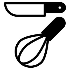 utensil icon,  knife  whisk  and rolling pin icon