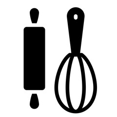 utensil icon,  knife  whisk  and rolling pin icon