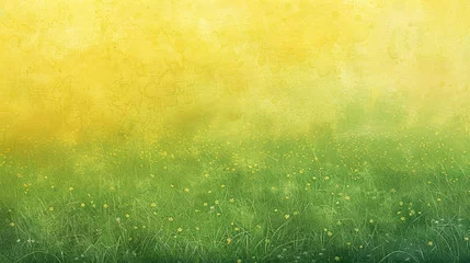 Foto op Canvas Sunny Meadow - A gradient from bright yellow to grass green, suggesting a sunlit meadow, with a textured overlay of wildflower petals.  © RDO