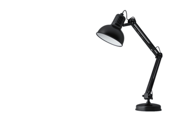 Black metal table lamp isolated on tranparent background for desk illumination