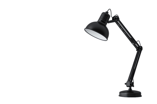 Black metal table lamp isolated on tranparent background for desk illumination