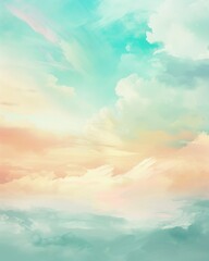 A serene, pastel-colored sky with dynamic cloud formations, an excellent choice for calming meditation apps or as a tranquil screensaver.