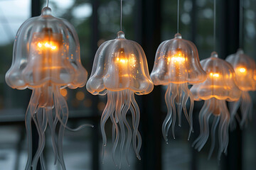 Jellyfish lamp. Jellyfish aesthetics are jelly, smoothness and volume of shapes in the interior.