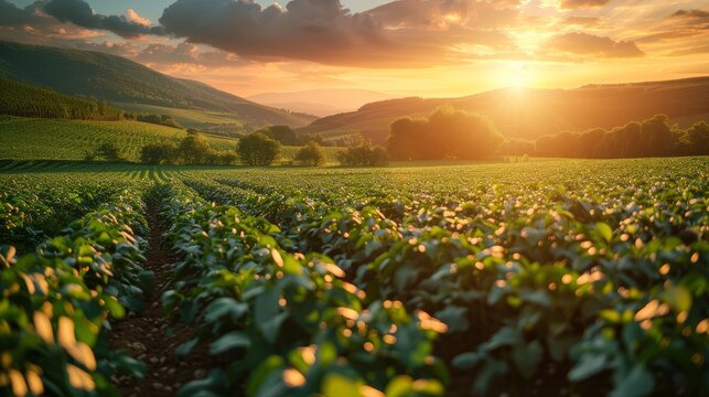 Farmers utilize sustainable agriculture methods, fields have solar-powered irrigation system.