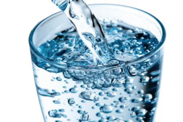 Water: An important nutrient for the body. Helps maintain water balance in the body, expels waste, and nourishes various systems. isolated on white background.