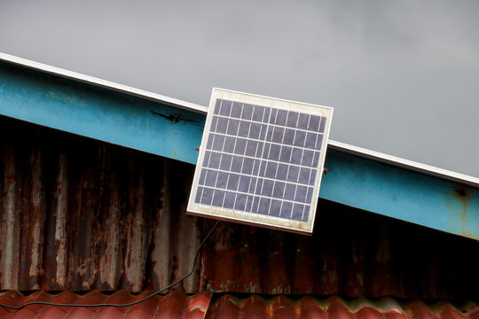 Solar Panel on the Outside of a Jungle Village House in Sarawak Malaysia
