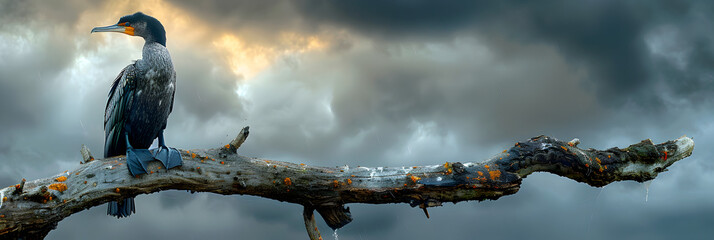  Cormorant in Dead Tree with Storm Approaching ,
Armored crow - obrazy, fototapety, plakaty