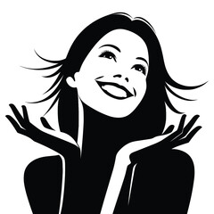 Joyful Woman Silhouette - High Quality Black and White Vector Image