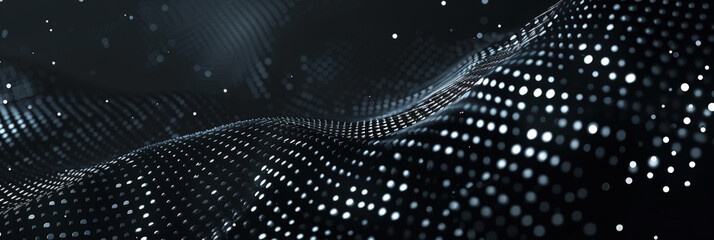 Futuristic aesthetic wave background made of different sizes dots. Digital signal concept. Black colours. Generative AI