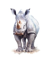 Watercolor illustration of a rhinoceros isolated on white background.