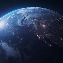 Global perspective 3D illustration of Earth with stunning night lights For Social Media Post Size - obrazy, fototapety, plakaty