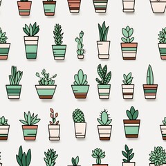 potted plants succulents minimal icon illustration seamless pattern