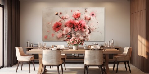 Modern stylish dining room adorned with floral decor