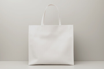 White cloth bags on the floor and walls white monotone background.