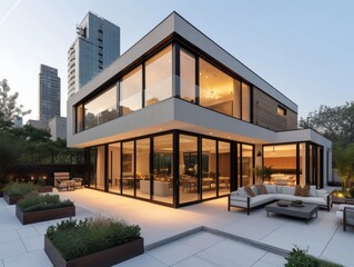 A contemporary house nestled in the heart of a bustling city