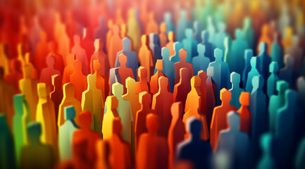 Vibrant digital illustration of a diverse, abstract crowd with a focus on social themes and community.
