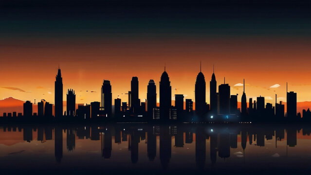 illustration of urban building silhouette views city skyline