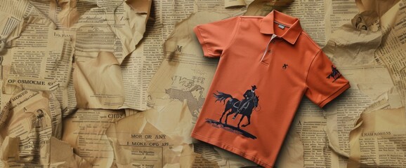 Orange Polo Shirt With Horse Design