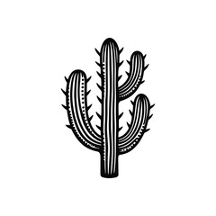 Black and White Cactus Sketch - Artistic Desert Plant Illustration