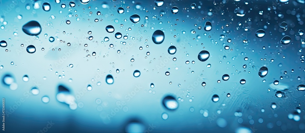 Poster captivating water droplets create translucent patterns on glass window surface