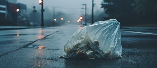 Environmental Issue: Discarded Trash Bag Left on Urban Street Corner