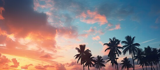 Fototapeta na wymiar Tropical Paradise: Lush Group of Exotic Palm Trees Under Clear Blue Sky