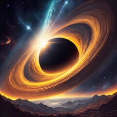 우주 속 태양과 블랙홀 - obrazy, fototapety, plakaty