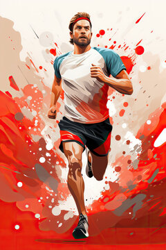 Running athlete watercolor painting. Hand painted illustration. Olympic games concept
