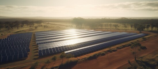 Fototapeta premium Vast Expanse of Renewable Energy: A Multitude of Solar Panels Harnessing Sunlight in a Field