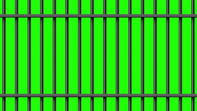 Prison bars with doors. 4k Animation of Closed Jail bars on green screen chroma key