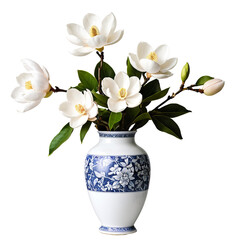 flower in a pot  A Tranquil Arrangement of Magnolias in a Vase  isolated on transparent background PNG file