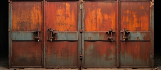 Aged Weathered Doors with Rusty Peeling Paint and Antique Handles
