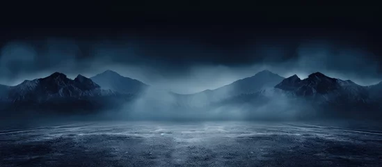 Tissu par mètre Blue nuit Majestic Dark Mountain Landscape under Foreboding Sky in Wilderness