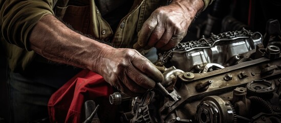 Fototapeta na wymiar Skilled Mechanic Expertly Repairing Car Engine in a Professional Automotive Workshop