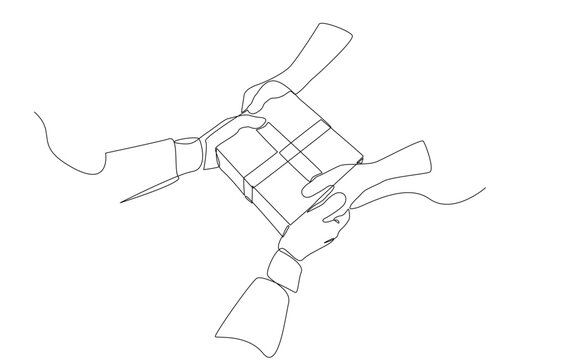recommend clip art: Continuous one line drawing of hands delivering parcel box, parcel delivery service concept, single line art.