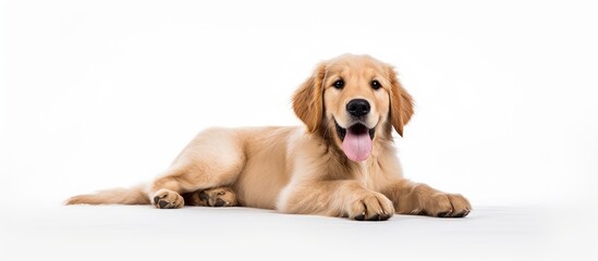 Beautiful Golden Retriever Dog Relaxing on a Clean White Background