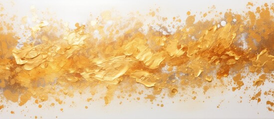 Vibrant Gold Paint Splatter Adds Elegance to Minimalist White Wall Background