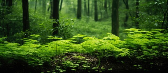 Obraz premium Enchanting Ferns Embrace Serene Lush Green Forest Canopy Amidst Nature's Splendor
