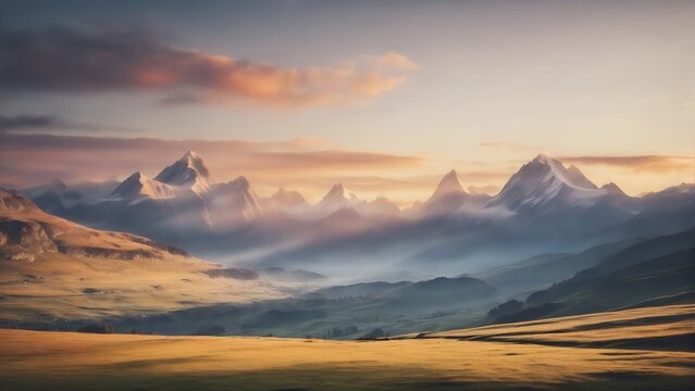 Sunrise over the mountains, scenic landscape, beautiful nature epic view