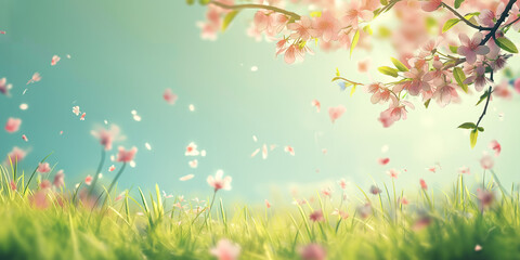 spring background with grass and flowers
