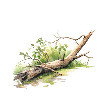 fallen tree watercolor illustration generative ai