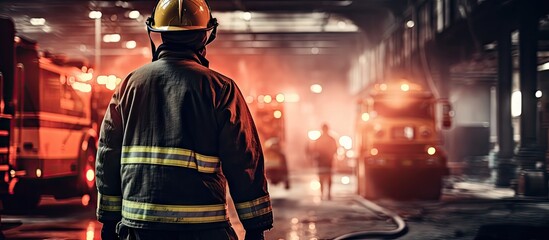 Dedicated Firefighter Ready at Standby in the Firehouse Amid Protective Gear and Equipment