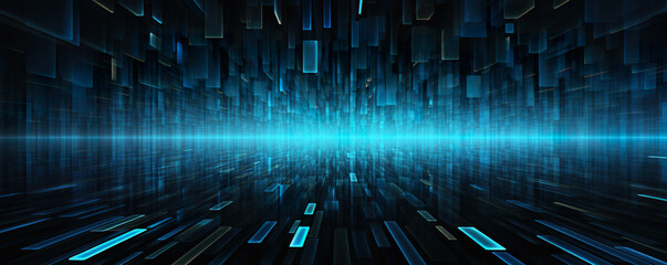 Abstract futuristic network matrix data information technology landscape background. Neon sci fi hi tech wallpaper backdrop - obrazy, fototapety, plakaty