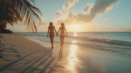 two women, walking, beach, holding hands, friendship, bonding, sisters, connection, woman-loving-woman relationship, married same-sex couple, lesbian partnership, committed lesbian relationship, women