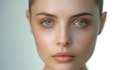 Fototapeta premium Portrait of beautiful young woman with green eyes looking at camera.