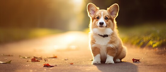 Adorable Puppy Sitting Gracefully on the Pavement in a Peaceful Moment