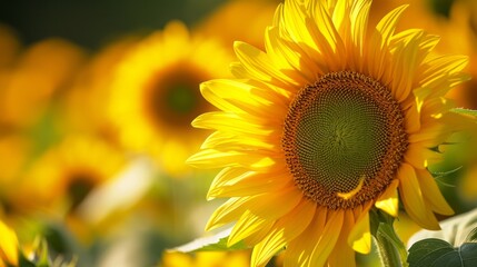 Obraz premium Close up sunflower illuminated by the sun, harvest and agricultural business concept 