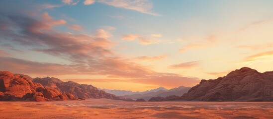 Fototapeta na wymiar Majestic Desert Landscape with a Stunning Mountain Range in the Background