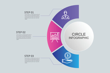 Business infographic semicircle template with 3 options